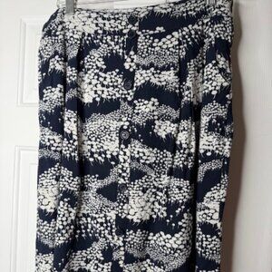 Downeast Basics Navy Blue and White Print Rayon Skirt with Layered Hem
